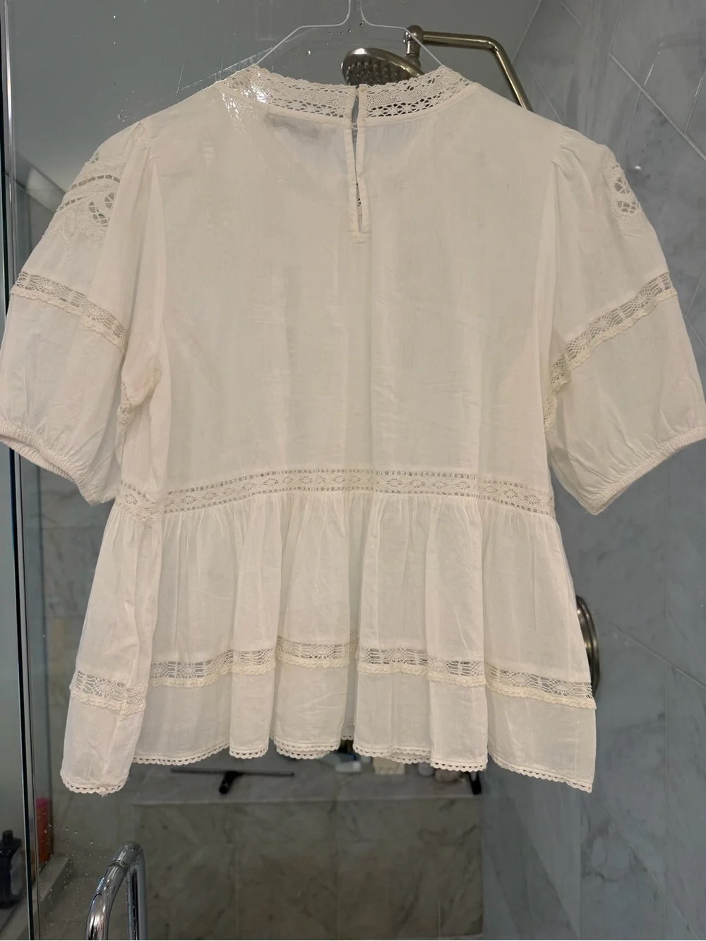 Zara Cream Embroidered Lace Peplum Blouse